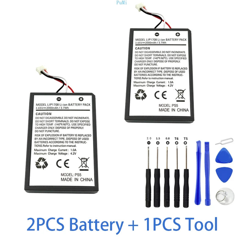 LIP1708 PS5 Battery 2000Mah 3.7V Rechargeable Batteries for Sony PS5 Controller Dualsense Game Gamepad Built-In Lithium Battery