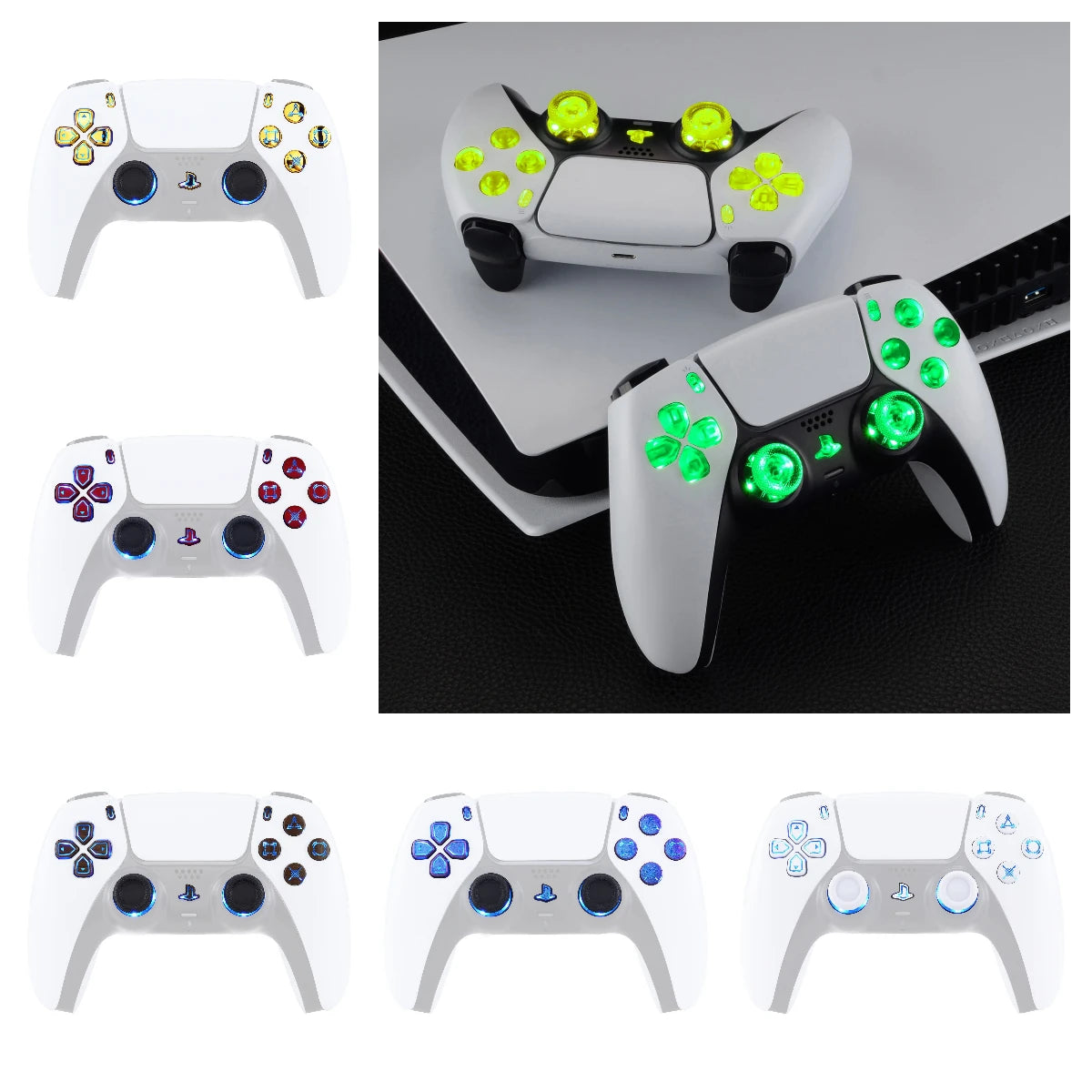 7 Colors 9 Modes Luminated Dpad Thumbsticks Share Home Face Buttons for Ps5 Controller BDM-030 & BDM-040 & BDM-050