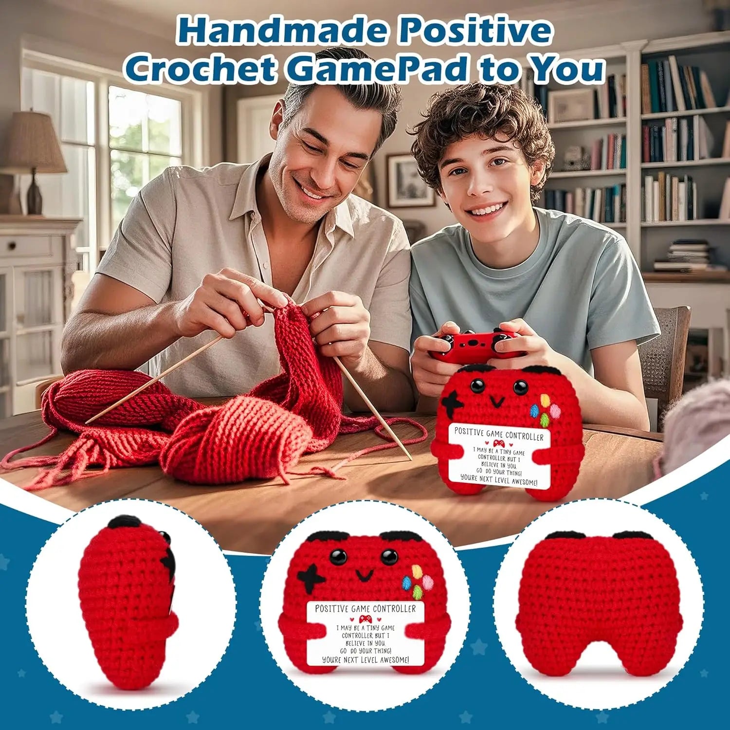 Funny Emotional Support Positive Crochet Game Controller Doll Christmas Home Decor Handmade Knitted Game Controller Ornament