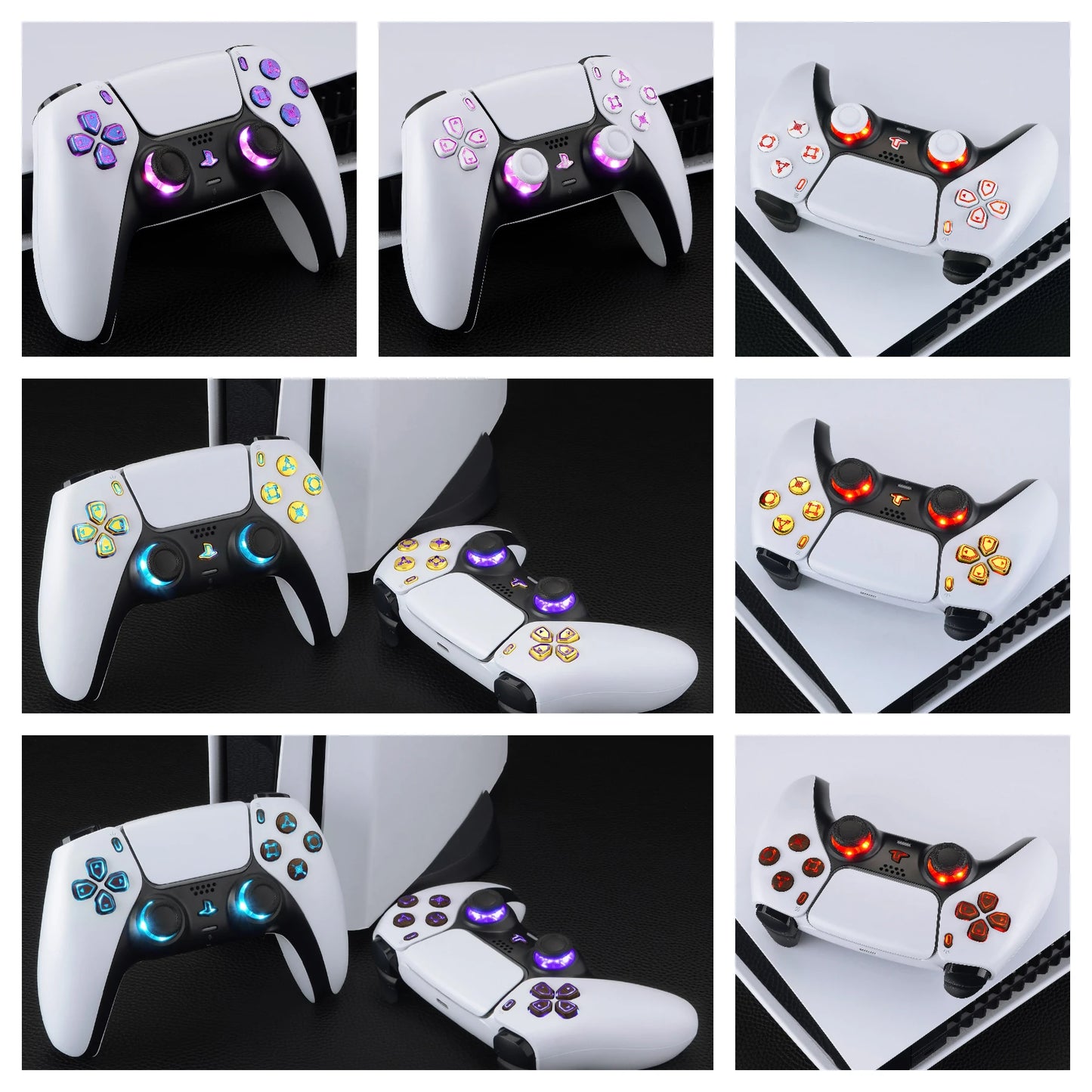 7 Colors 9 Modes Luminated Dpad Thumbsticks Share Home Face Buttons for Ps5 Controller BDM-030 & BDM-040 & BDM-050