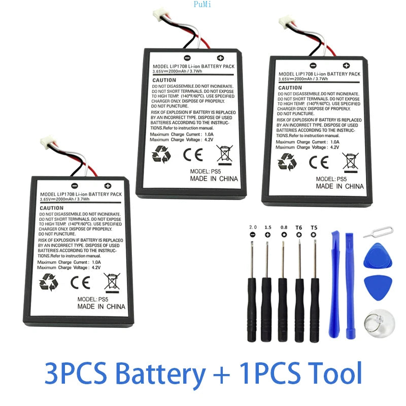 LIP1708 PS5 Battery 2000Mah 3.7V Rechargeable Batteries for Sony PS5 Controller Dualsense Game Gamepad Built-In Lithium Battery