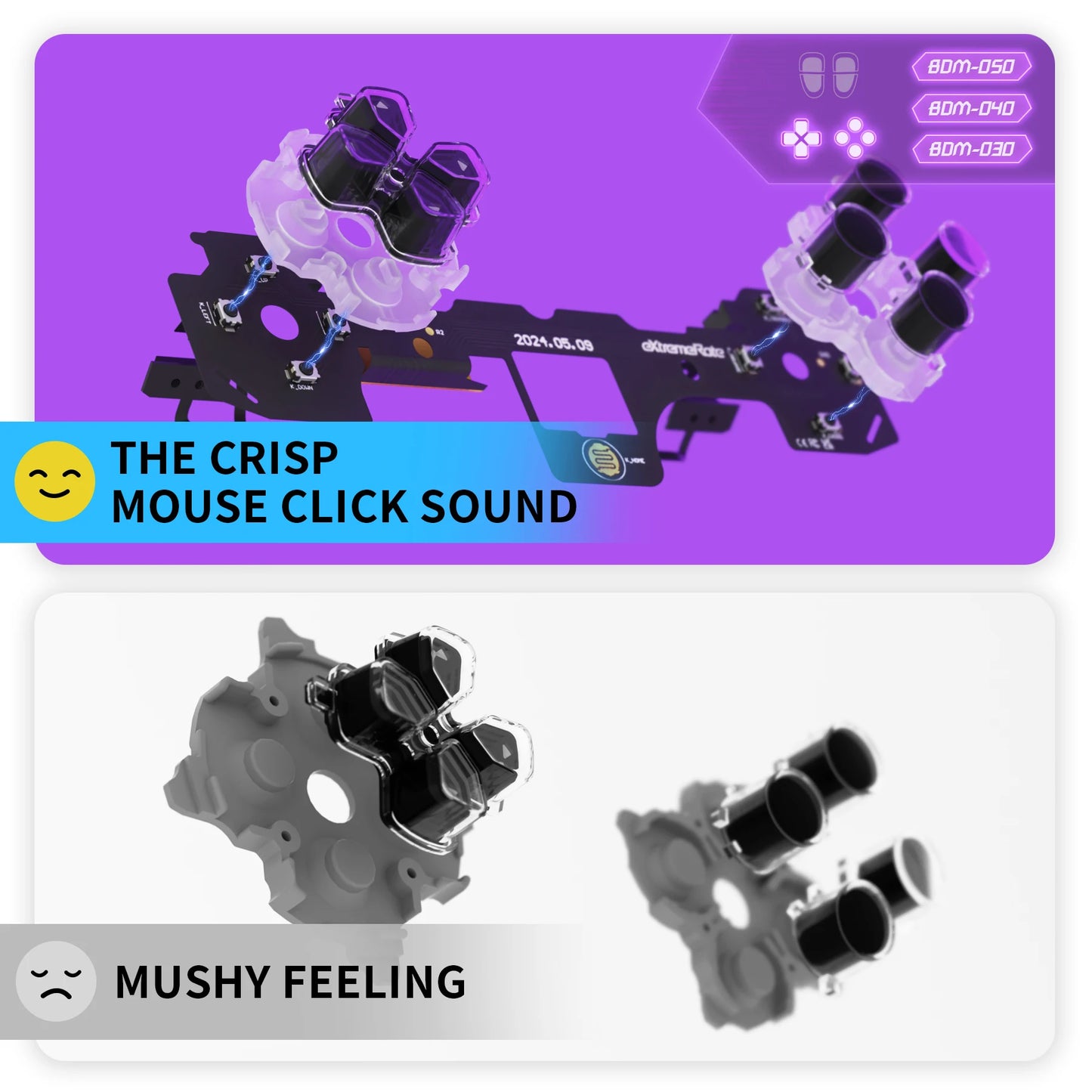 Face Clicky Kit for Ps5 Controller BDM-030/040/050/060, Hard Silicone Tactile Dpad Action Buttons Mouse Click Kit
