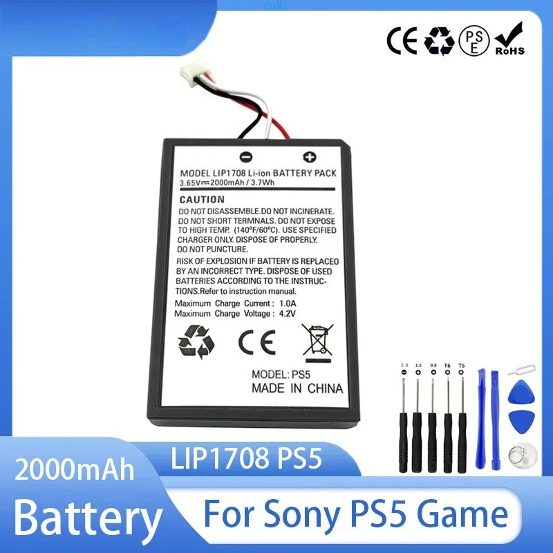 LIP1708 PS5 Battery 2000Mah 3.7V Rechargeable Batteries for Sony PS5 Controller Dualsense Game Gamepad Built-In Lithium Battery